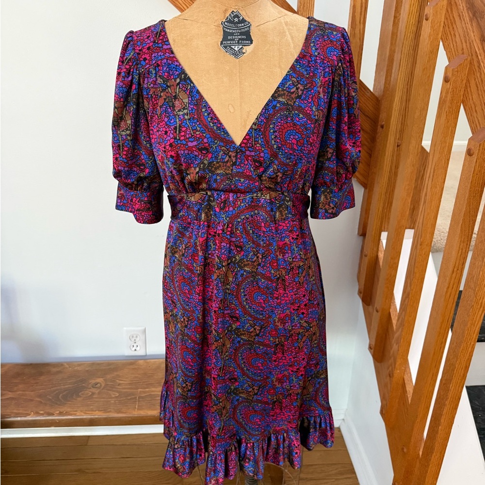 Betsey Johnson Pink & Blue Bambi Paisley V-Neck Midi Dress